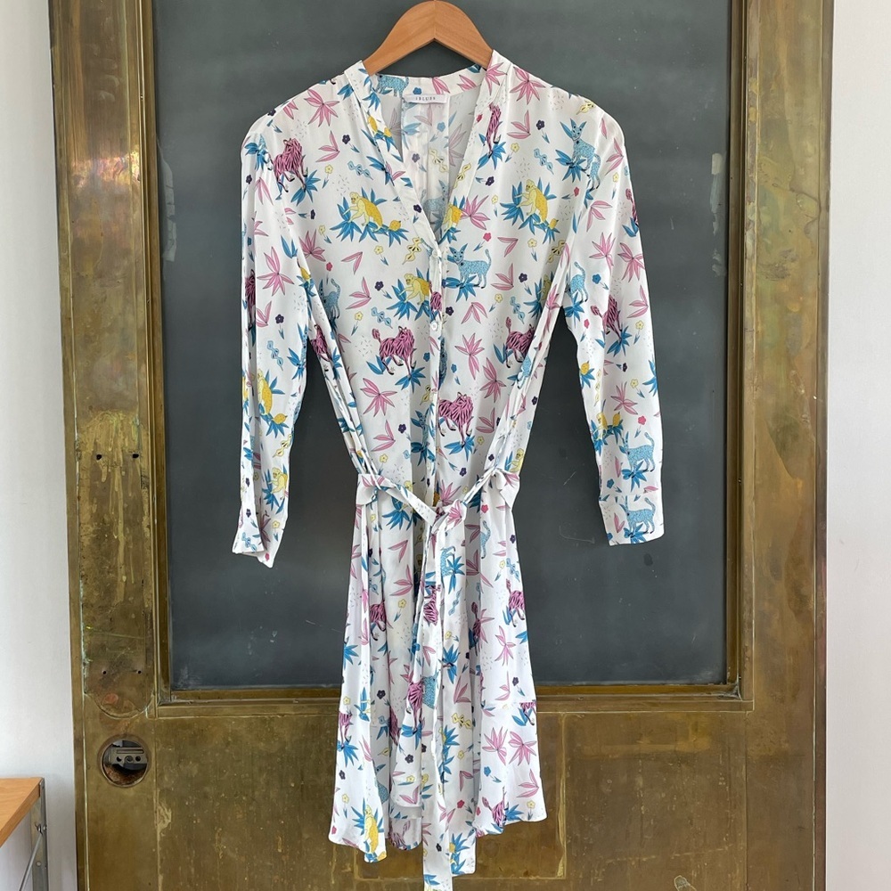 iBLUES Printed Wrap Dress Animal Floral Belted Midi Small